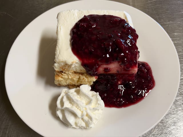 Slice of Polish Cheesecake with Fruit Topping.