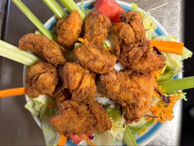 Buffalo Style Chicken Finger Salad.